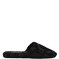 Dolce & Gabbana Black Logo Embroidered Slippers Flats Shoes