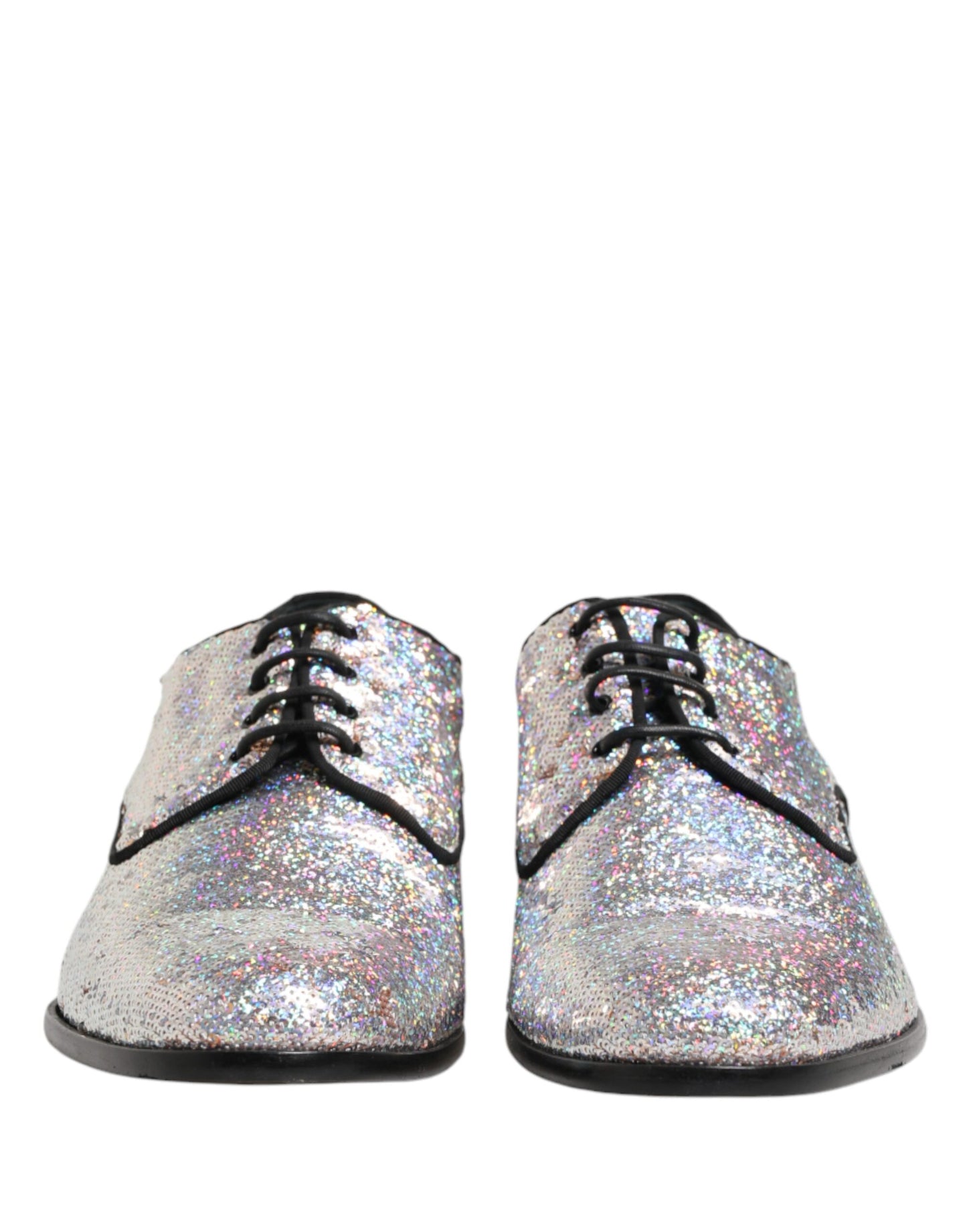 Dolce & Gabbana Silver Sequined Lace Up Men Derby Dress Shoes