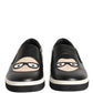 Dolce & Gabbana Black Leather Signature Figures Sneakers Shoes