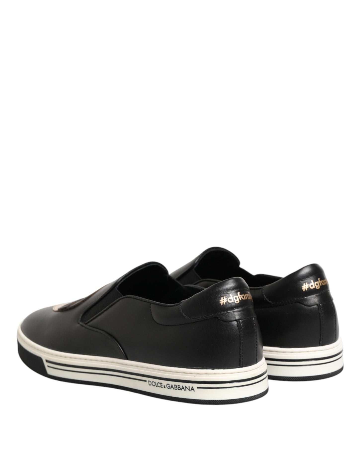Dolce & Gabbana Black Leather Signature Figures Sneakers Shoes