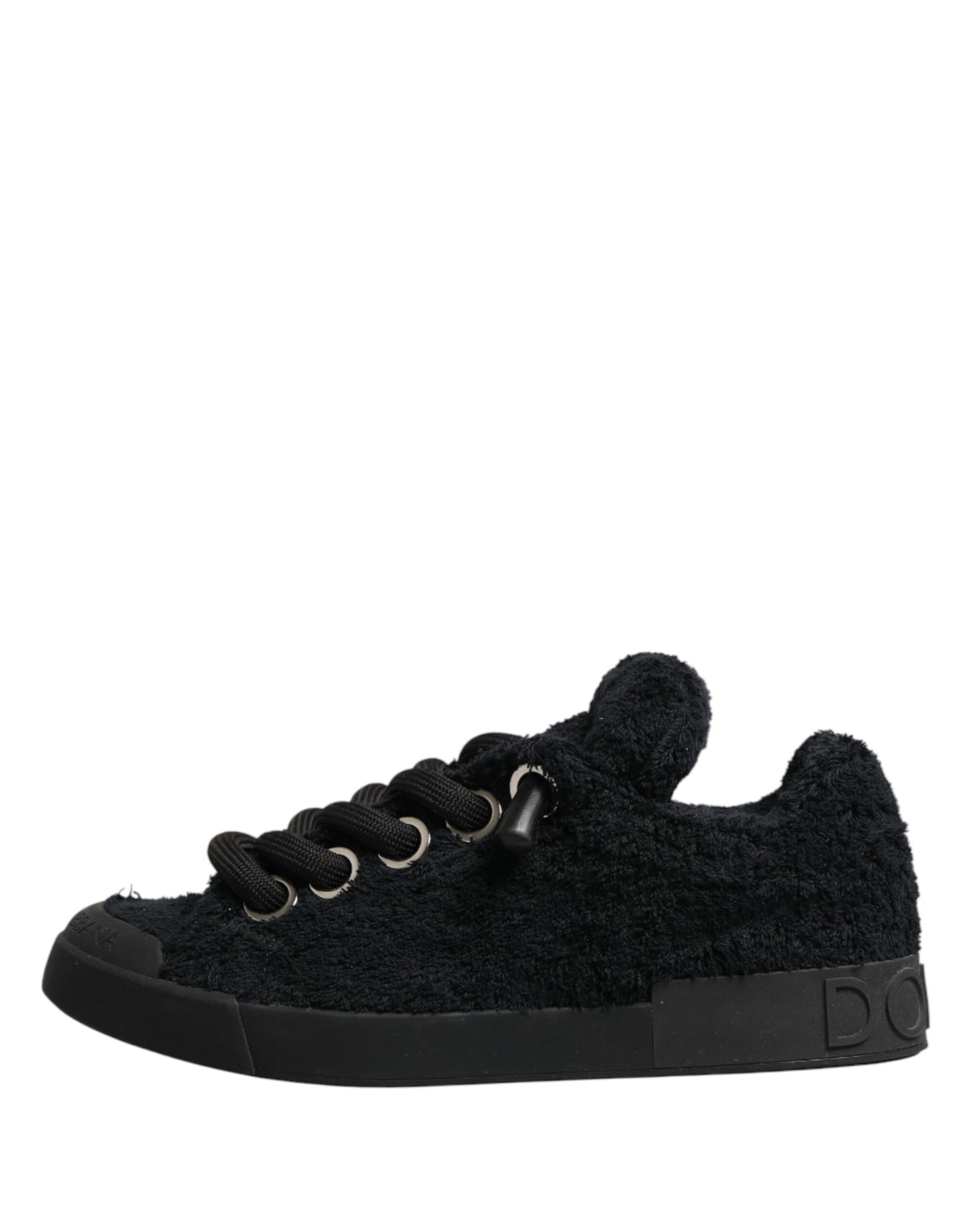 Dolce & Gabbana Black Faux Shearling Low Top Sneakers Shoes