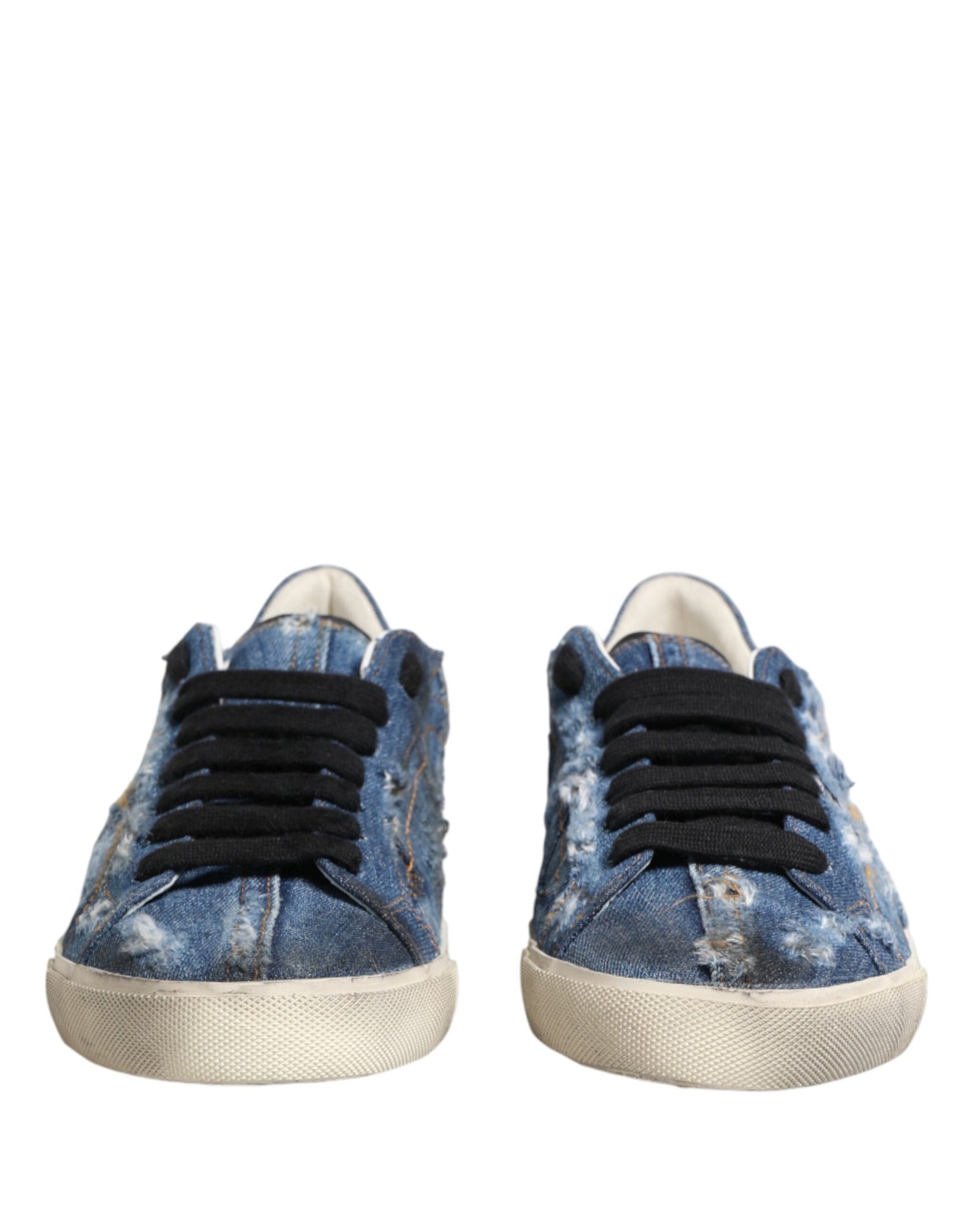 Dolce & Gabbana Blue Distressed Denim Low Top Sneakers Shoes