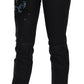 John Galliano Black Swan Floral Embroidered Mid Waist Skinny Denim Jeans