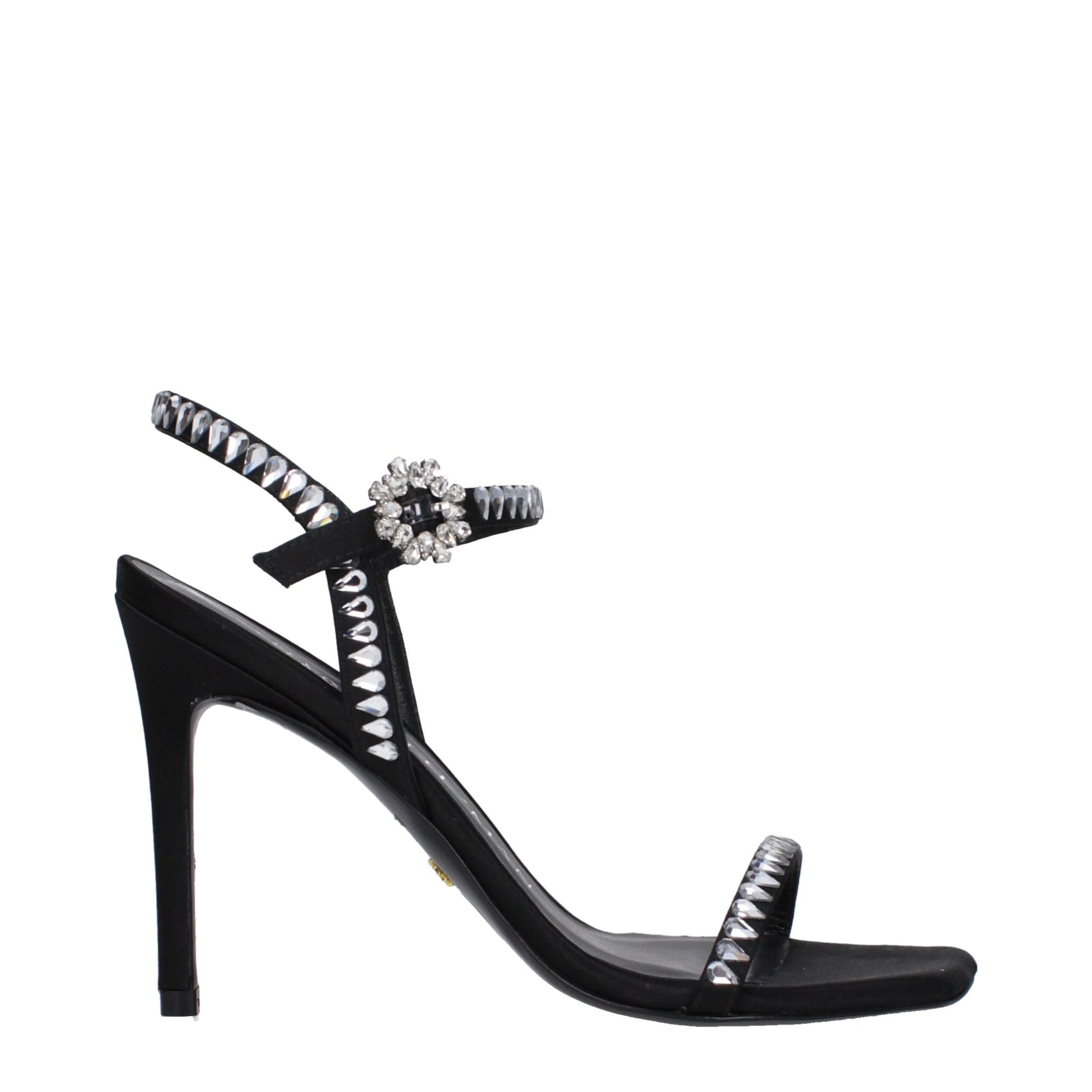 Stuart Weitzman Black Satin Stiletto Heel Sandals