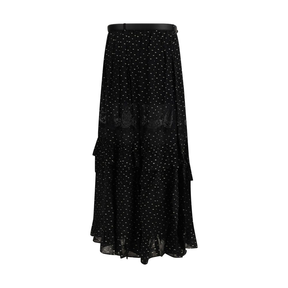 Self-Portrait Black Viscose Long Skirt