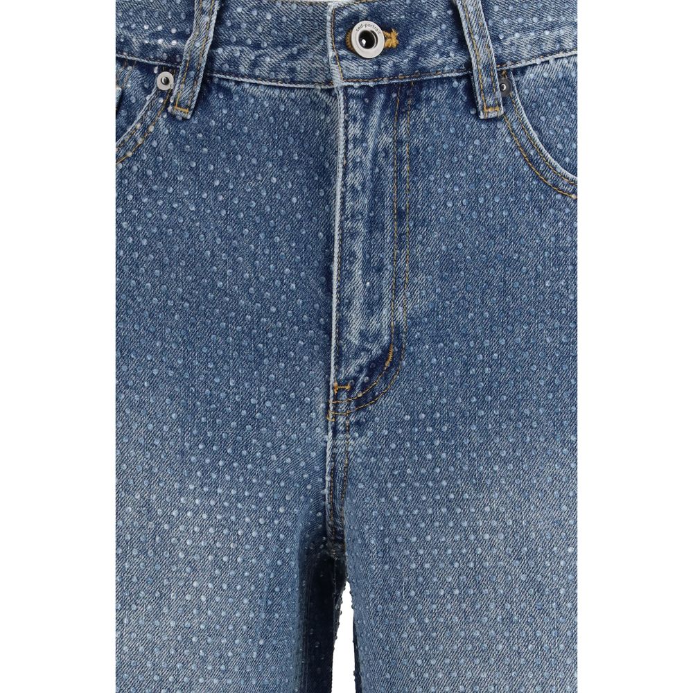 Self-Portrait Blue Cotton Straight-Leg Jeans
