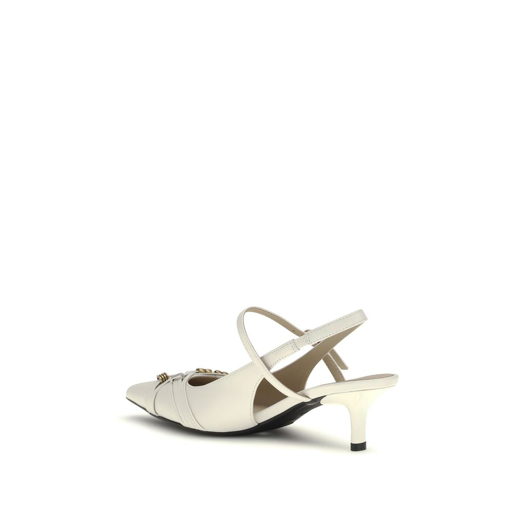 PINKO White Calf Leather Bos Taurus Mid Heel Pumps