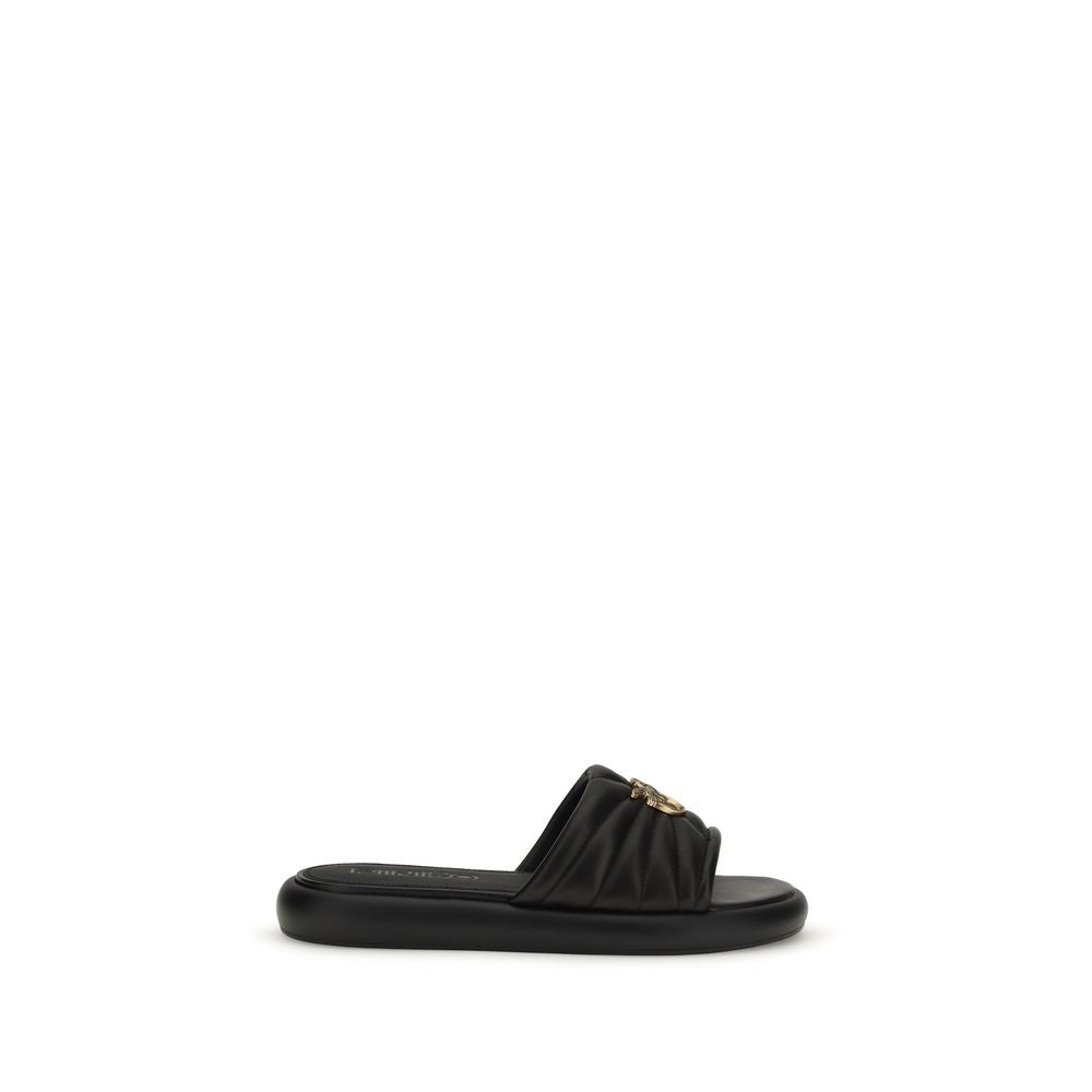 PINKO Black Calf Leather Bos Taurus Slides