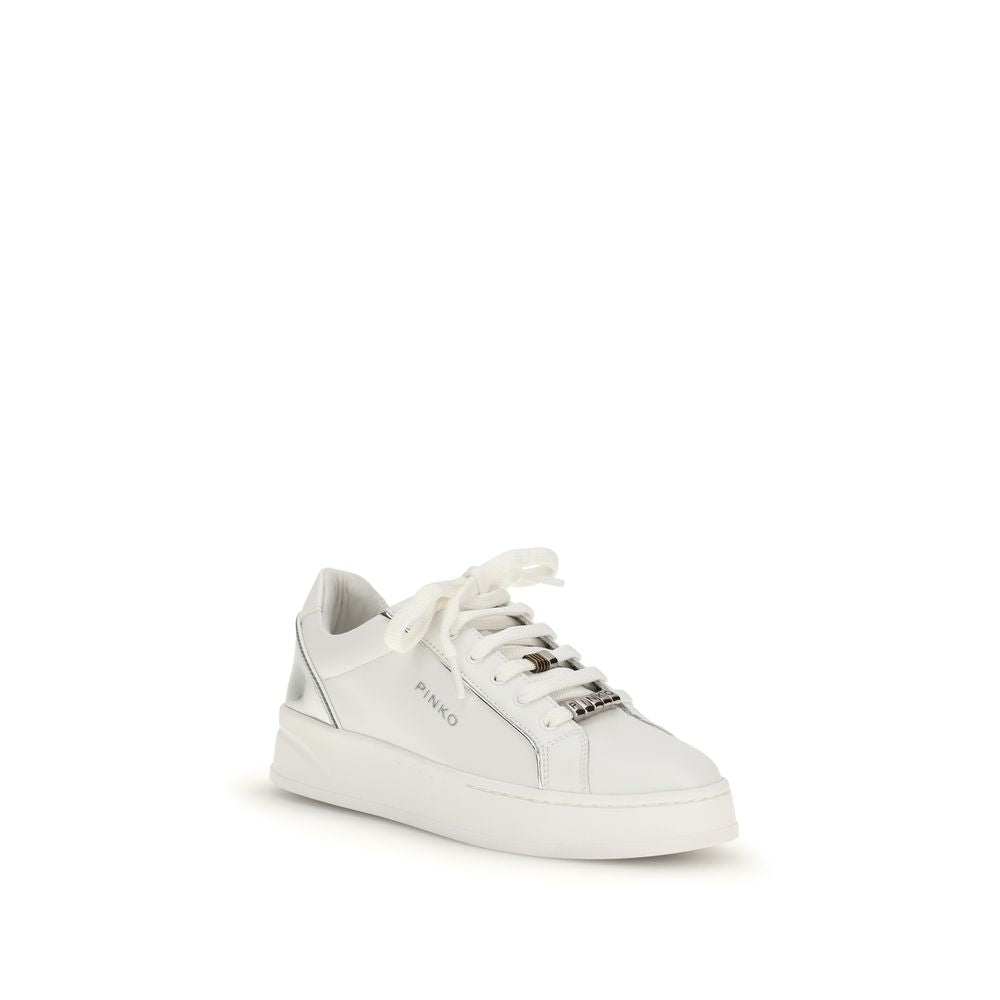 PINKO White Calf Leather Bos Taurus Low Top Sneakers