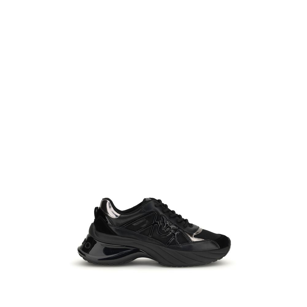 PINKO Black Calf Leather Bos Taurus Chunky Sneakers