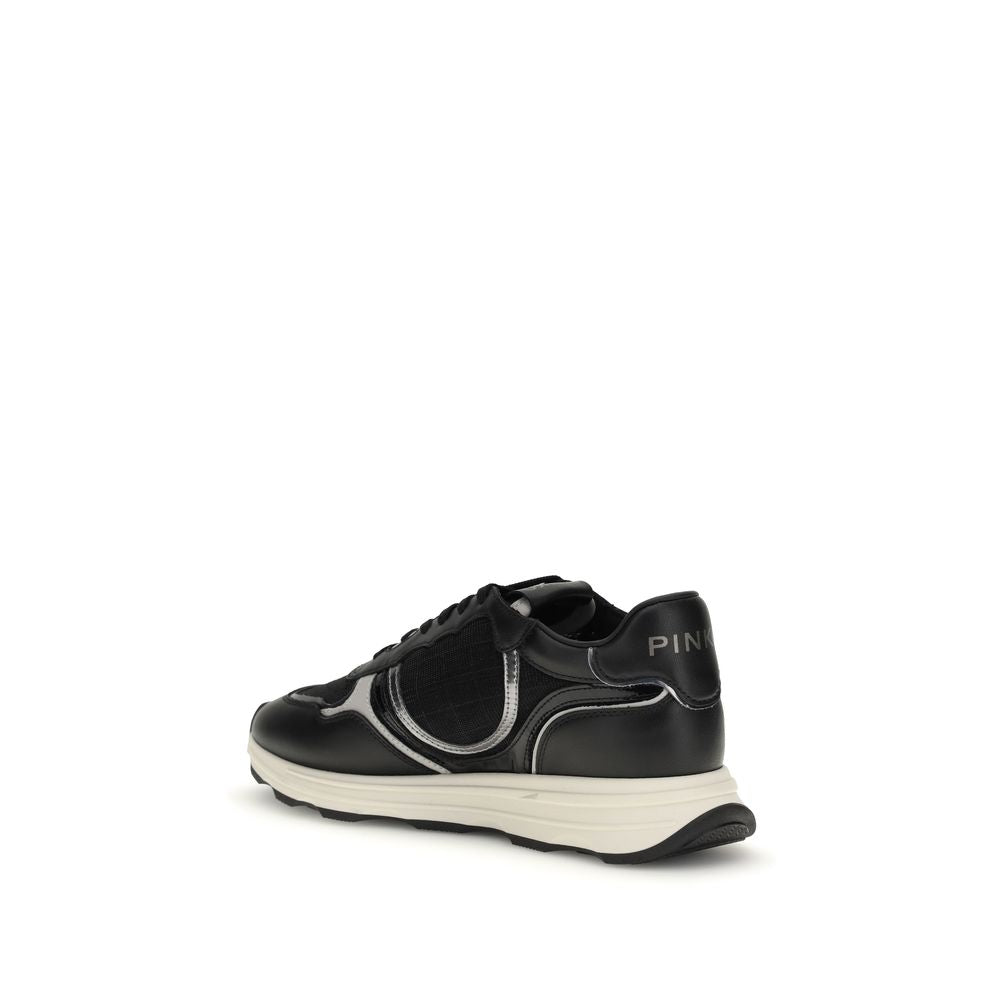 PINKO Black Calf Leather Bos Taurus Athletic Sneakers