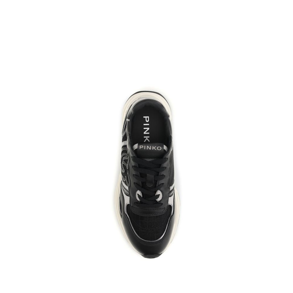 PINKO Black Calf Leather Bos Taurus Athletic Sneakers