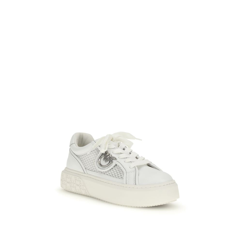 PINKO White Calf Leather Bos Taurus Platform Sneakers