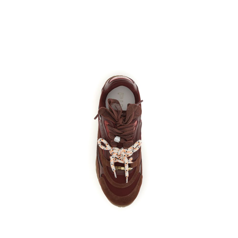 PINKO Bordeaux Calf Leather Bos Taurus Chunky Sneakers