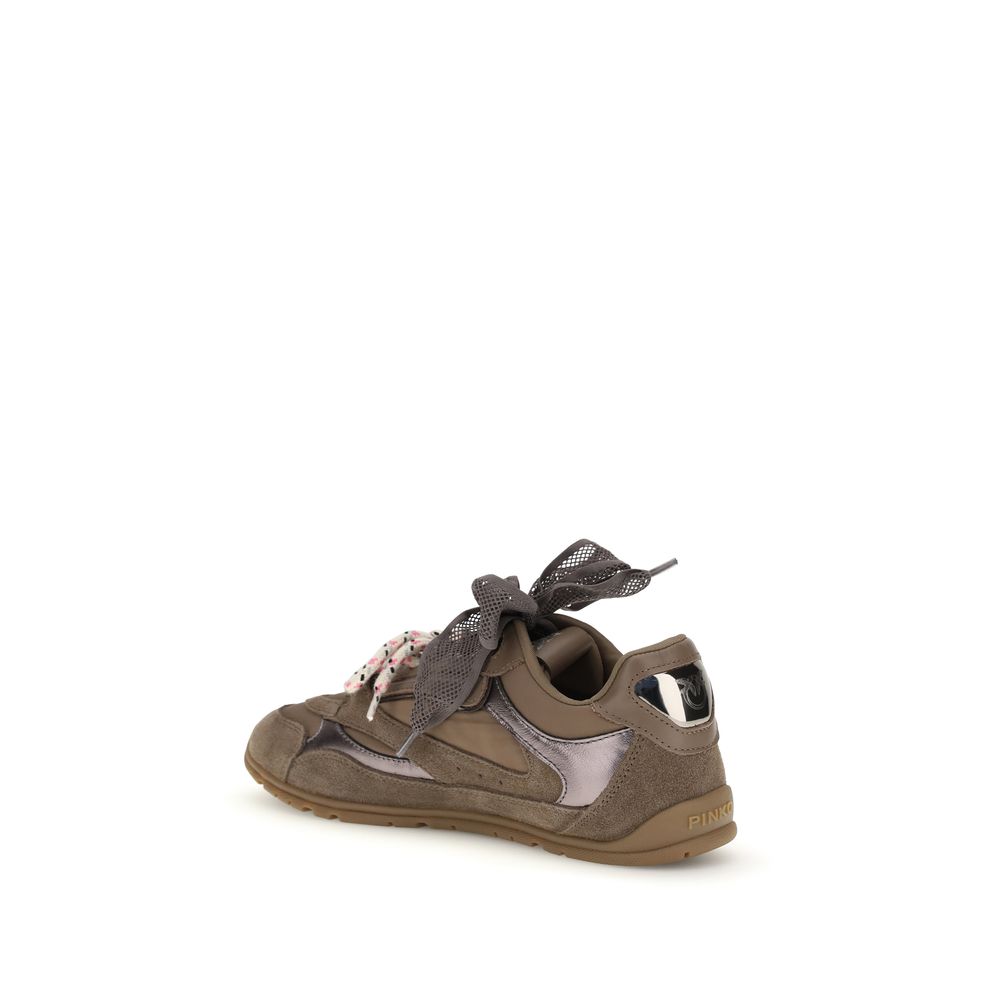 PINKO Brown Calf Leather Bos Taurus Chunky Sneakers
