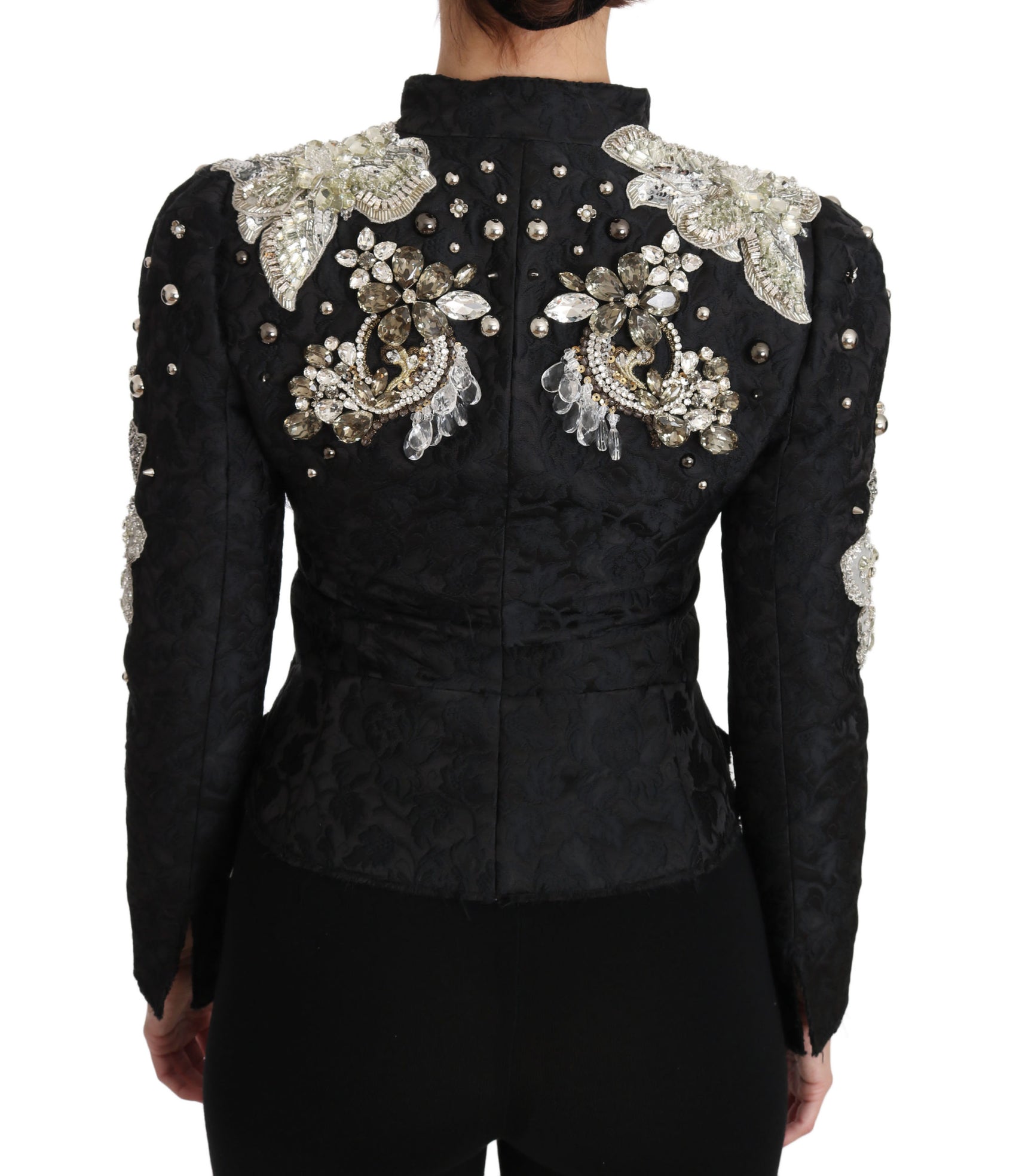 Elegante giacca barocca nera argentata