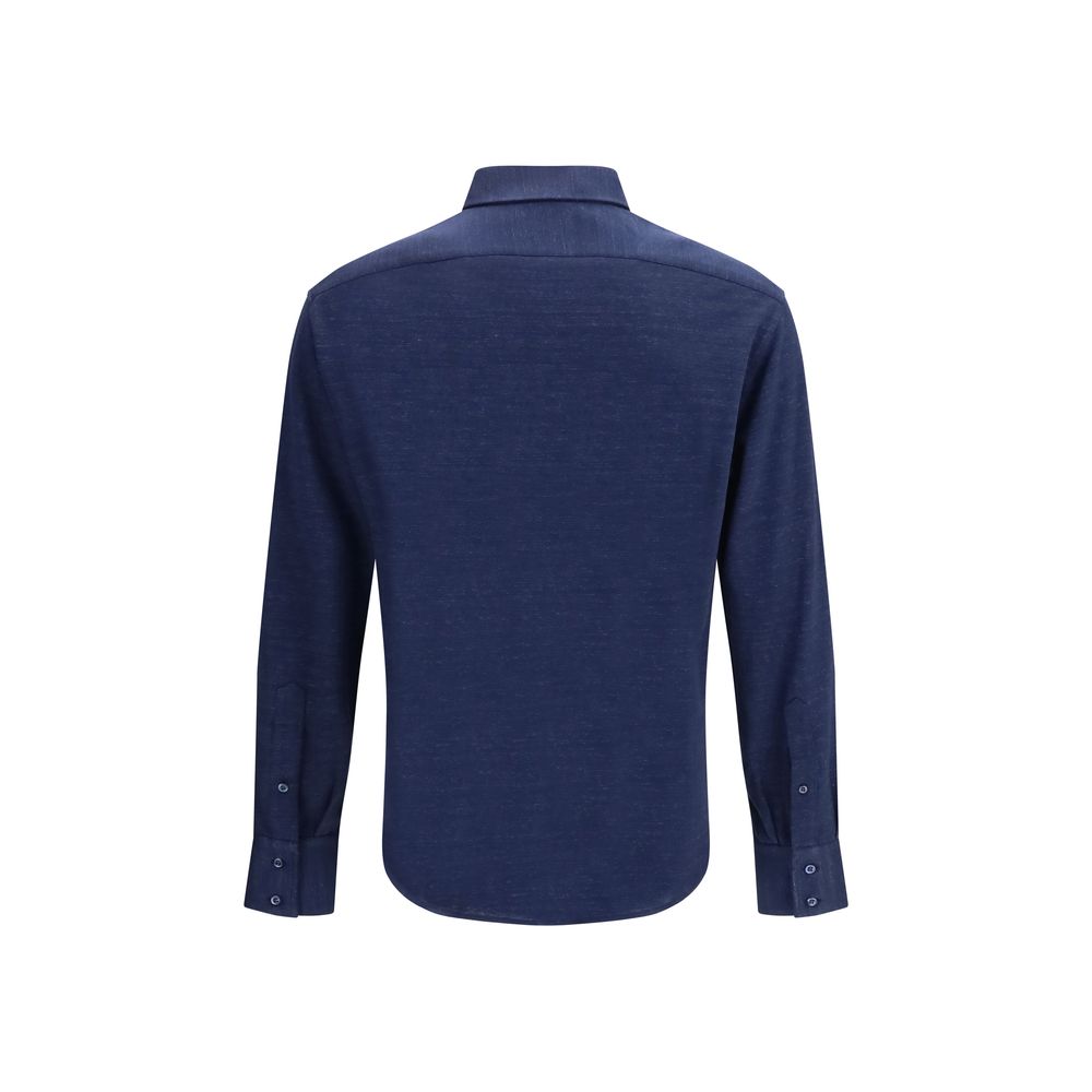 Brunello Cucinelli Blue Linen Dress Shirt