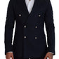 Dolce & Gabbana Blue Double Breasted Formal Coat Blazer