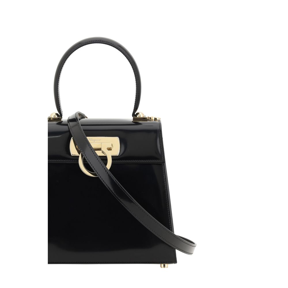 Ferragamo Black Calf Leather Bos Taurus Handbag