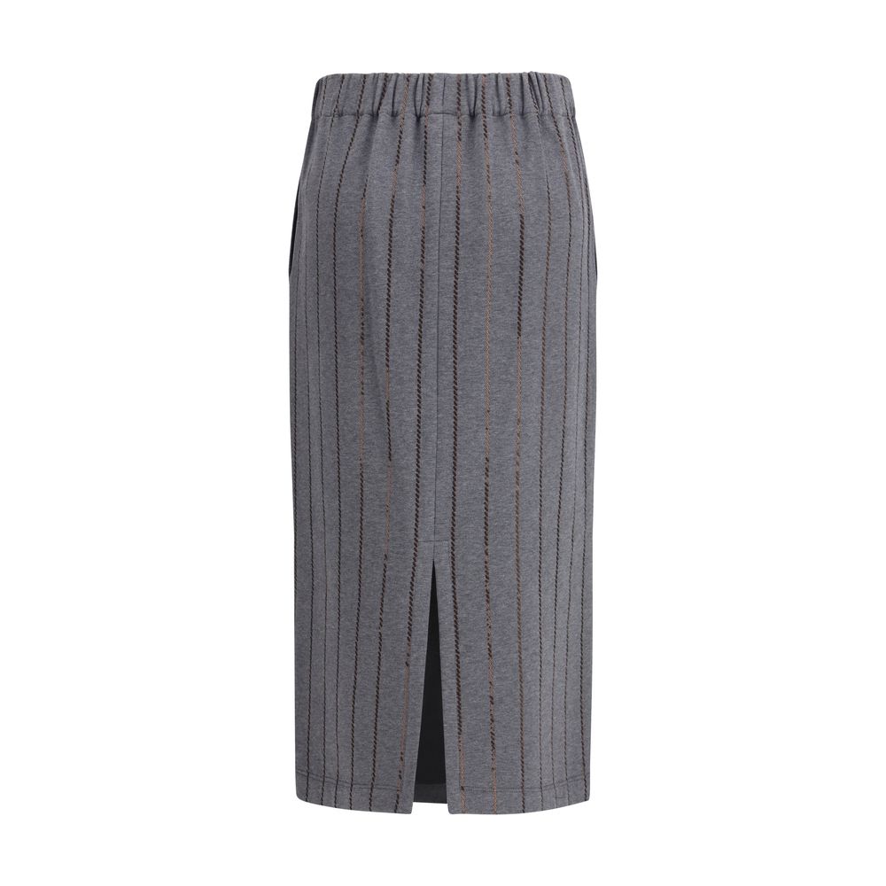 Brunello Cucinelli Gray Cotton Midi Skirt