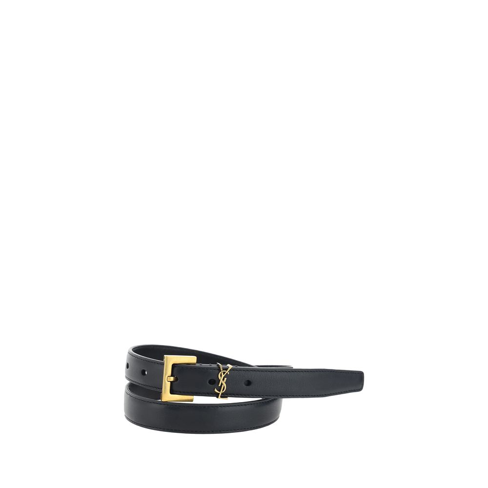 Saint Laurent Black Calf Leather Bos Taurus Thin Belt