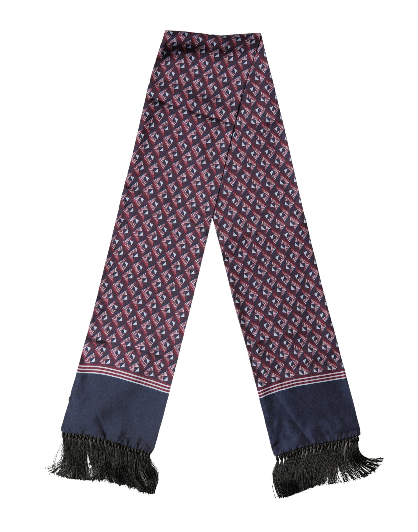 Dolce & Gabbana Multicolor Geometric Pattern Silk Fringe 142cm X 15cm Scarf