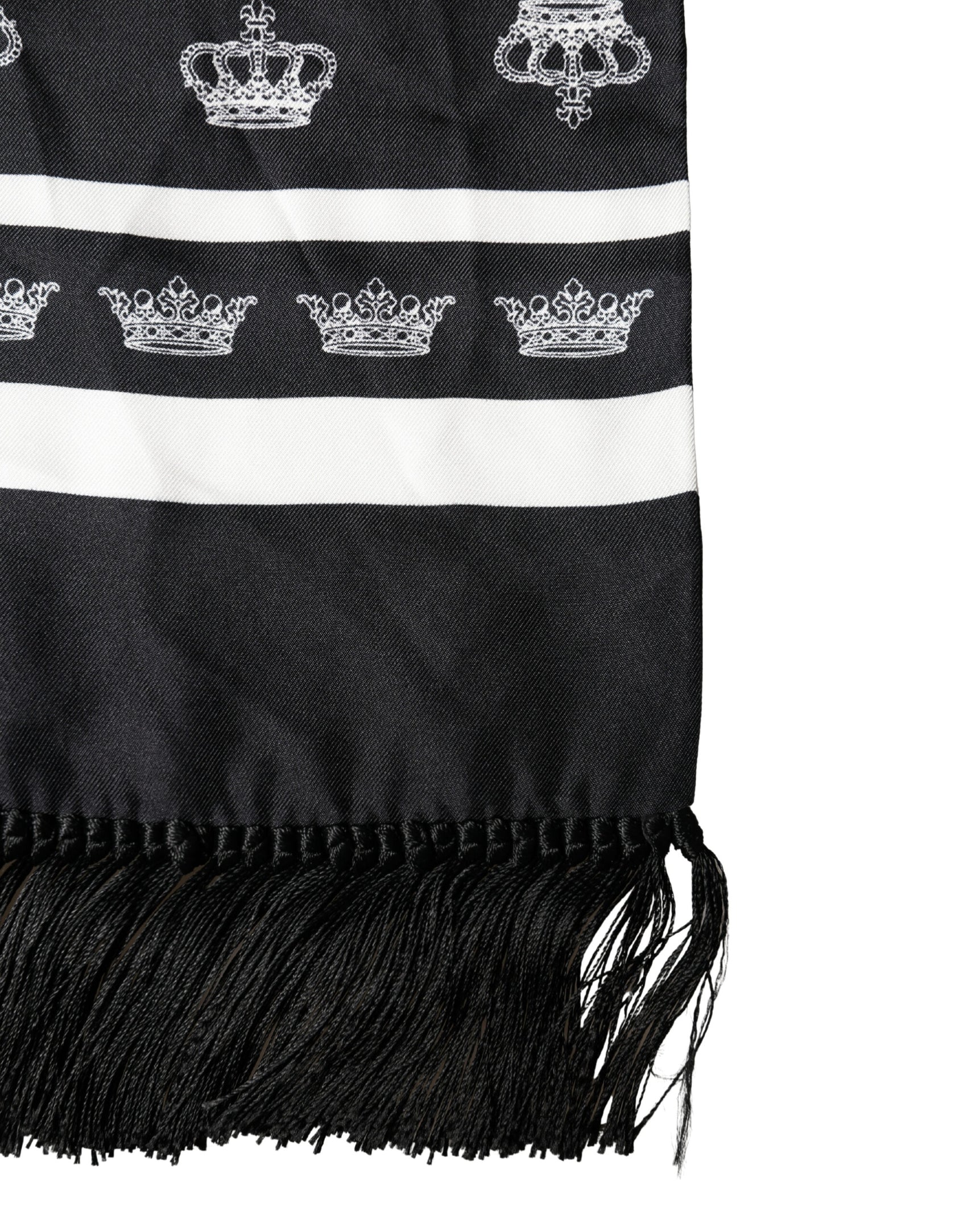 Dolce & Gabbana Black Silk Crown Fringe Neck Wrap 173cm x 32.5cm Scarf