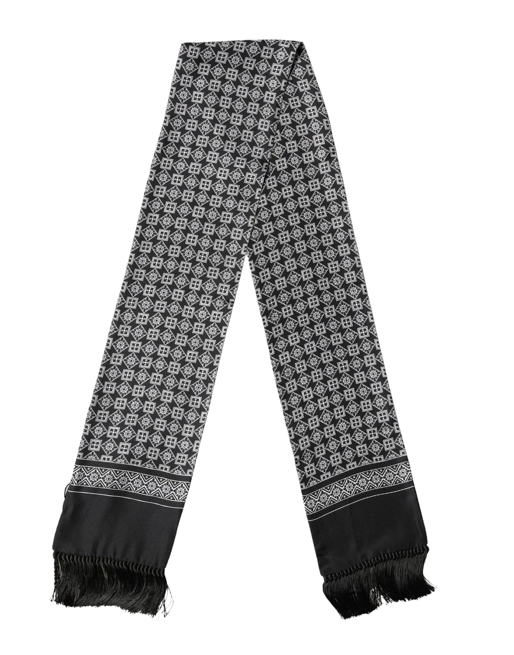 Dolce & Gabbana Black White Silk Geometric Neck Wrap 142cm X 15cm Scarf