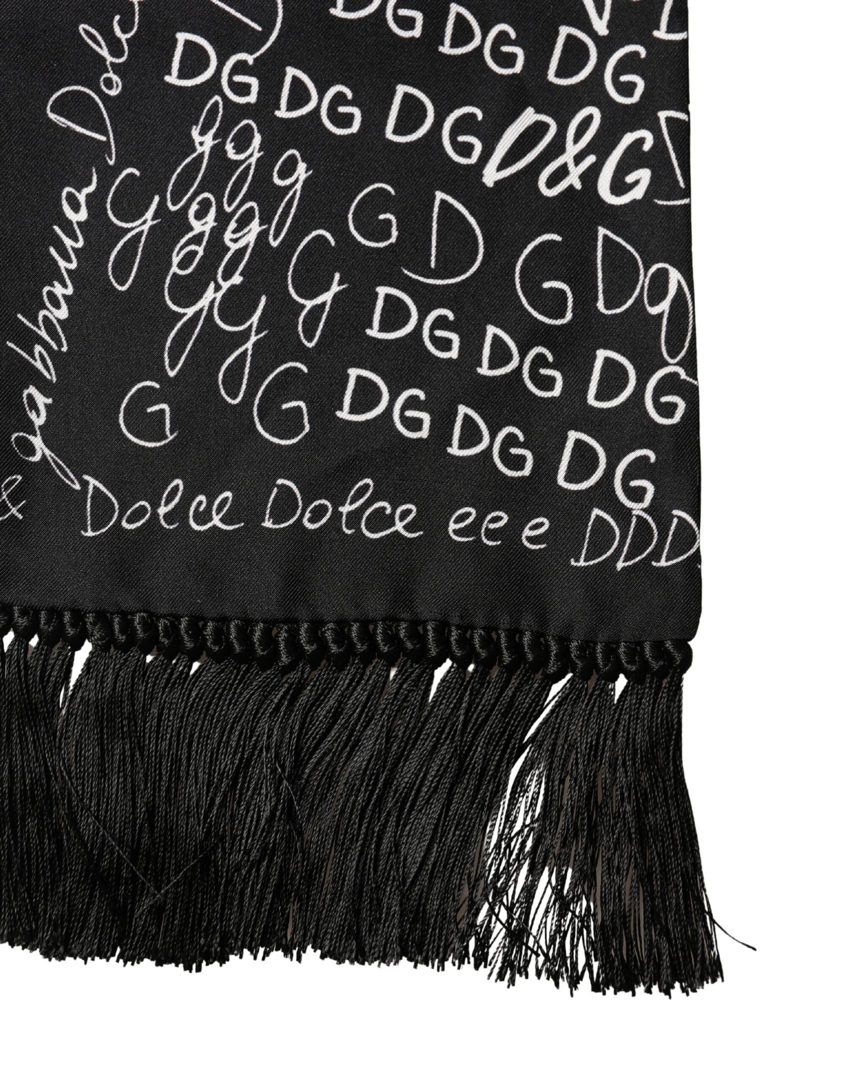Dolce & Gabbana Black Logo Script Print Sik Foulard 137.5cm X 15cm Scarf