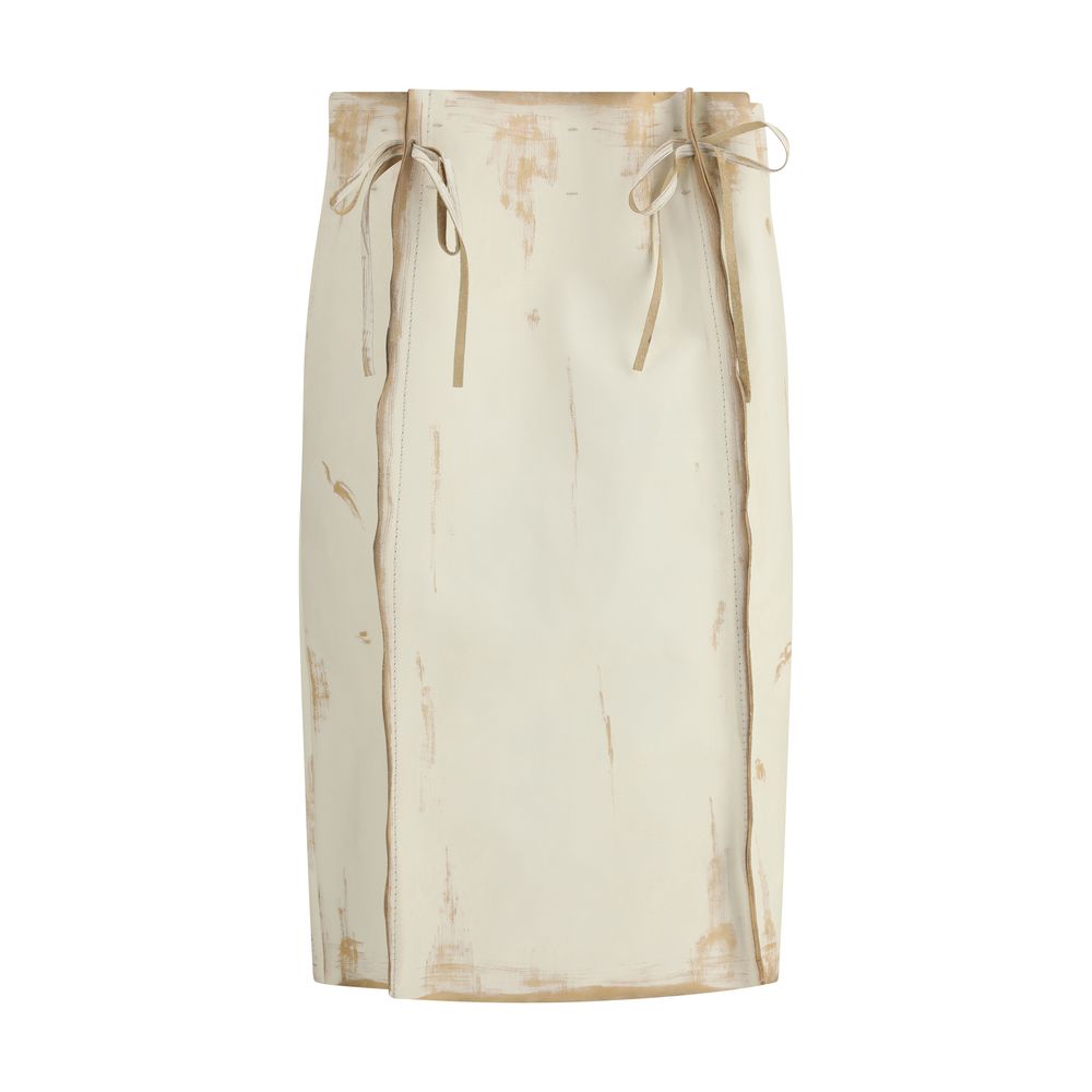 Prada White Calf Leather Bos Taurus Midi Skirt