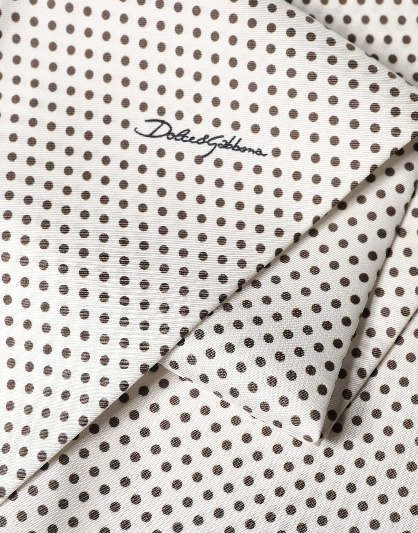 Dolce & Gabbana White Brown Polka Dot Silk Bandeau Neck Wrap 151cm x 13cm  Scarf