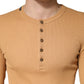 Dolce & Gabbana Camel Ribbed Cotton Long Sleeve Henley Sweater