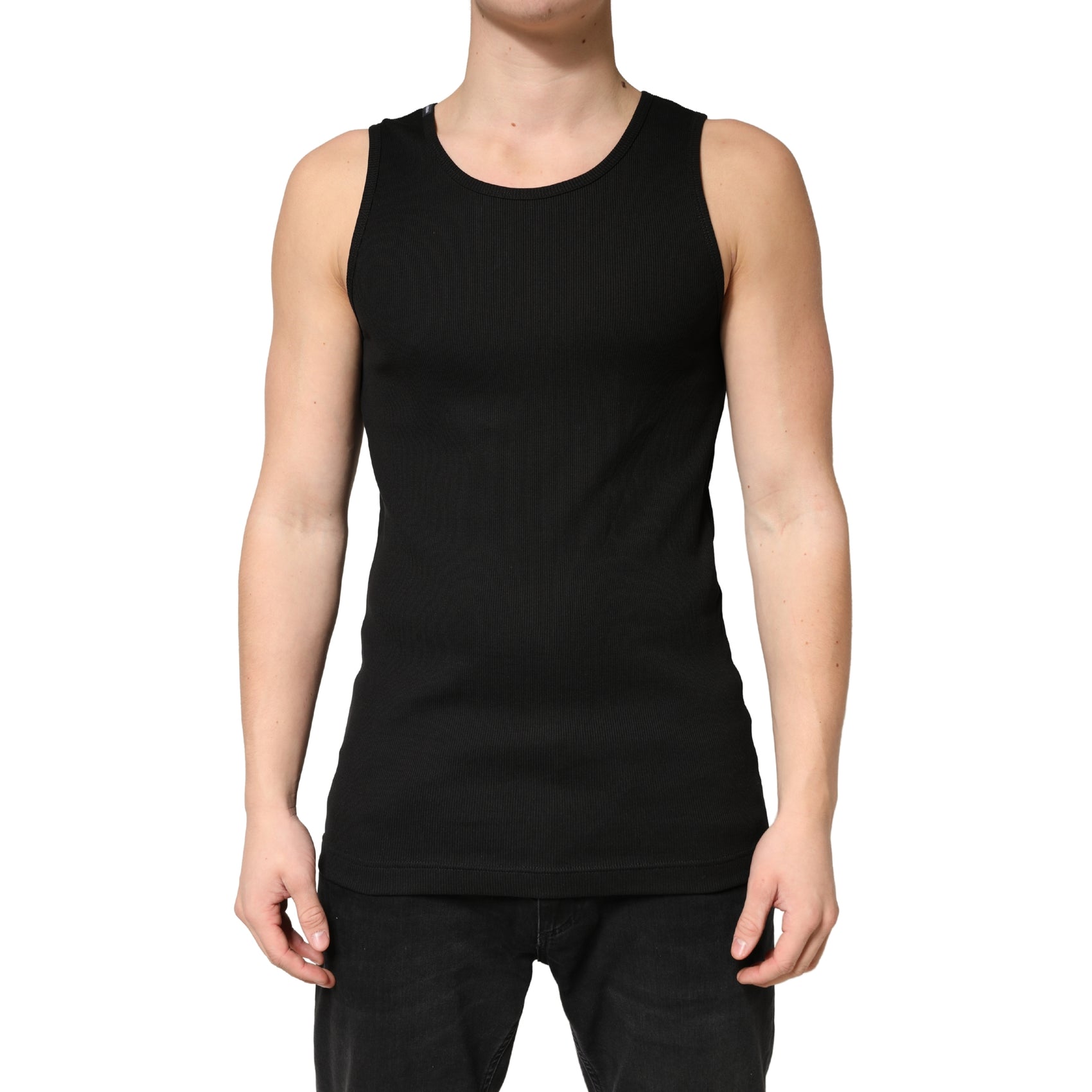 Dolce & Gabbana Black Cotton Ribbed Sleeveless Tank Top  T-shirt