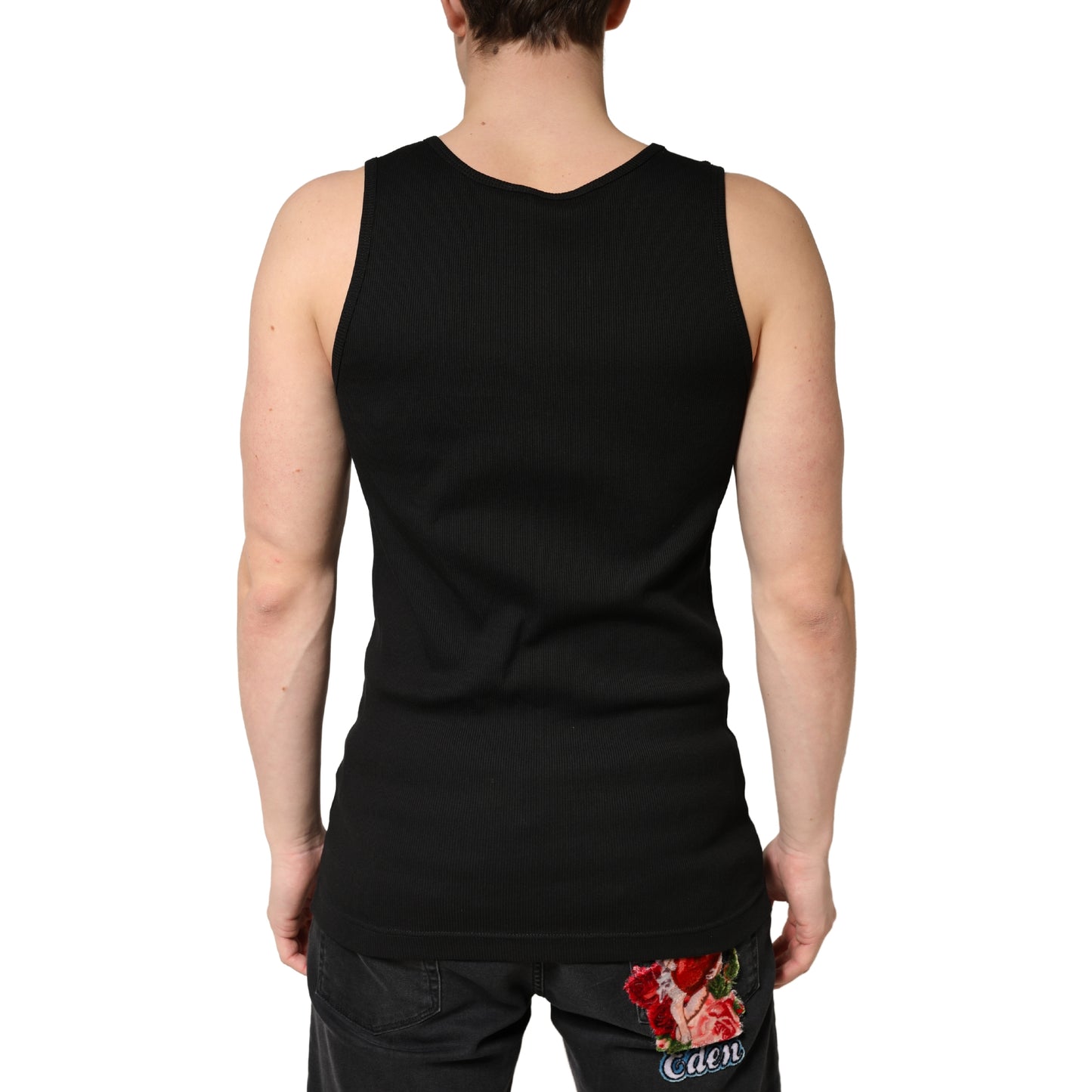 Dolce & Gabbana Black Cotton Ribbed Sleeveless Tank Top  T-shirt
