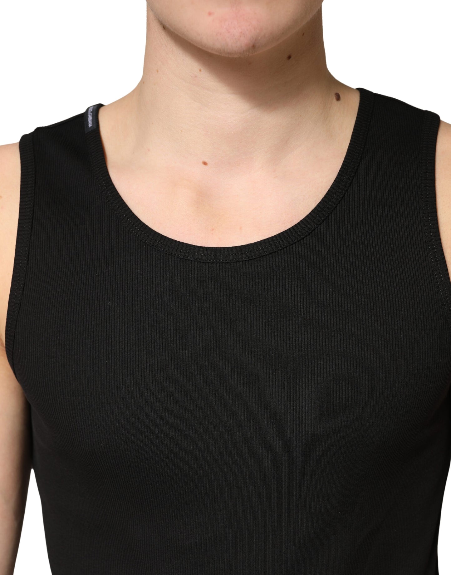 Dolce & Gabbana Black Cotton Ribbed Sleeveless Tank Top  T-shirt