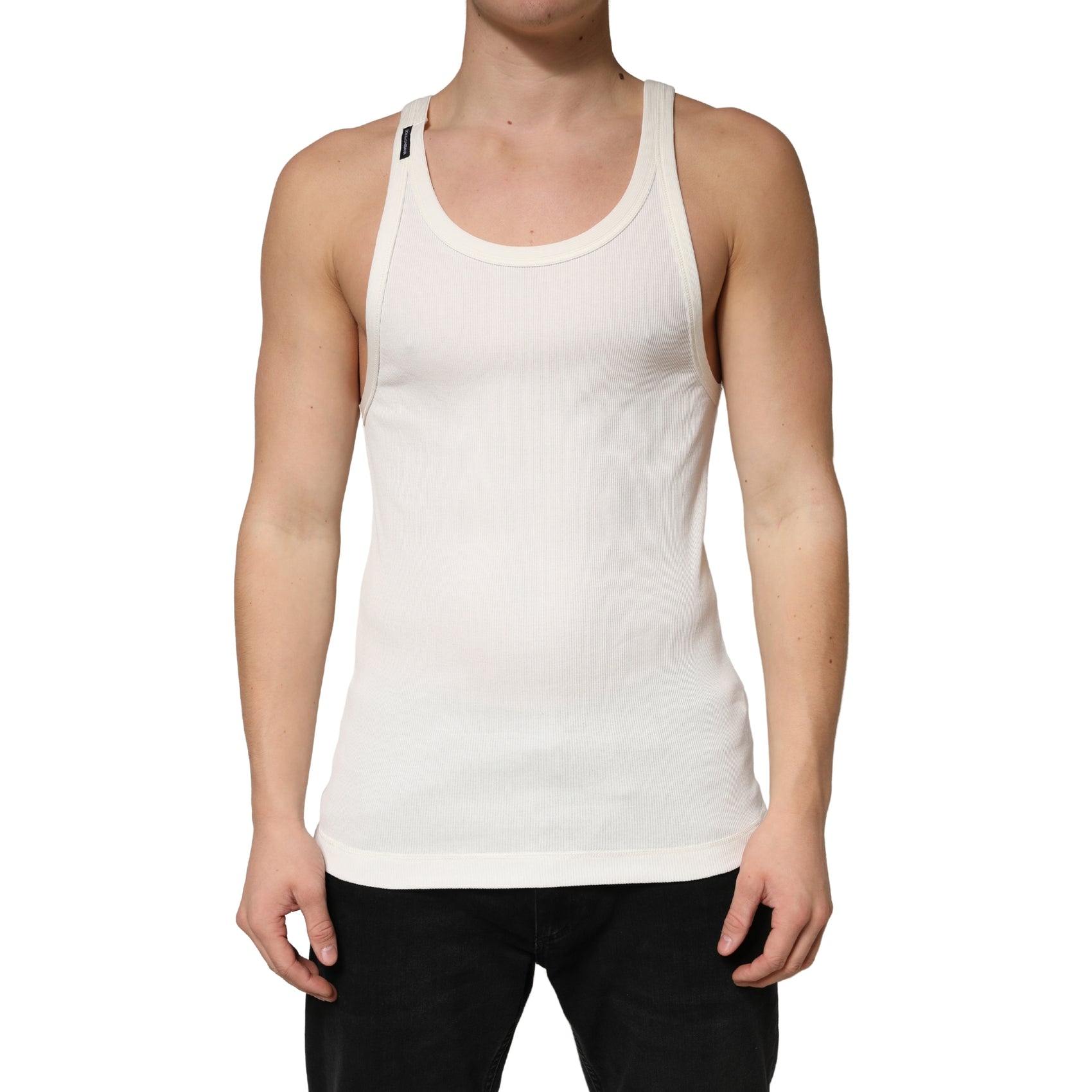 Dolce & Gabbana Ivory Cotton Ribbed Sleeveless Tank Top  T-shirt