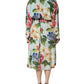 Dolce & Gabbana Green Floral Silk Wrap Midi Long Sleeve Dress