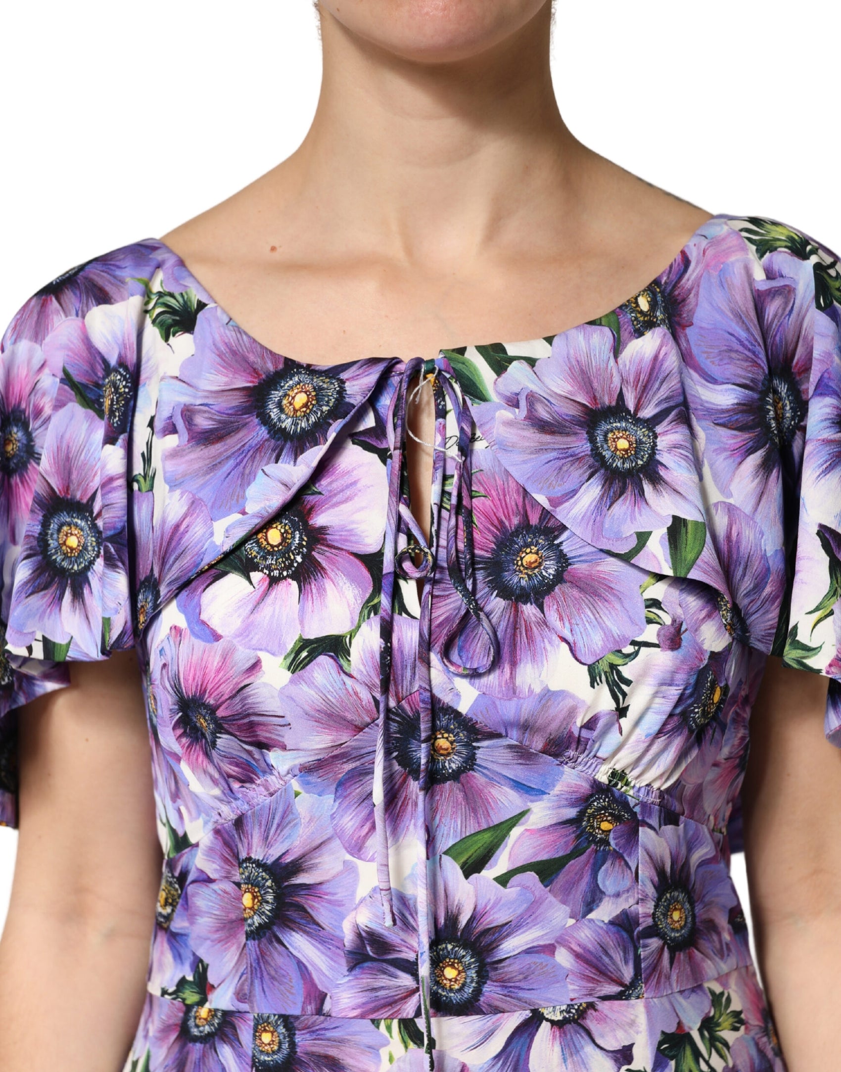 Dolce & Gabbana Purple Floral Silk Stretch Elegant Gown  Dress