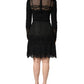Dolce & Gabbana Black Lace Sheer Panel Midi Long Sleeve  Dress