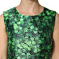 Dolce & Gabbana Green Clover Print Sleeveless A-Line  Dress