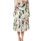 Dolce & Gabbana Floral Rose Ivory Silk Blend Longsleeve Dress