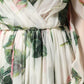 Dolce & Gabbana Floral Rose Ivory Silk Blend Longsleeve Dress