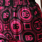 Dolce & Gabbana Black Fuchsia Silk Logo Elastic Waist Shorts