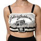 Dolce & Gabbana White Silk Satin Crop Black Logo Bralette Top
