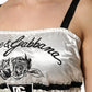 Dolce & Gabbana White Silk Satin Crop Black Logo Bralette Top