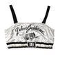 Dolce & Gabbana White Silk Satin Crop Black Logo Bralette Top