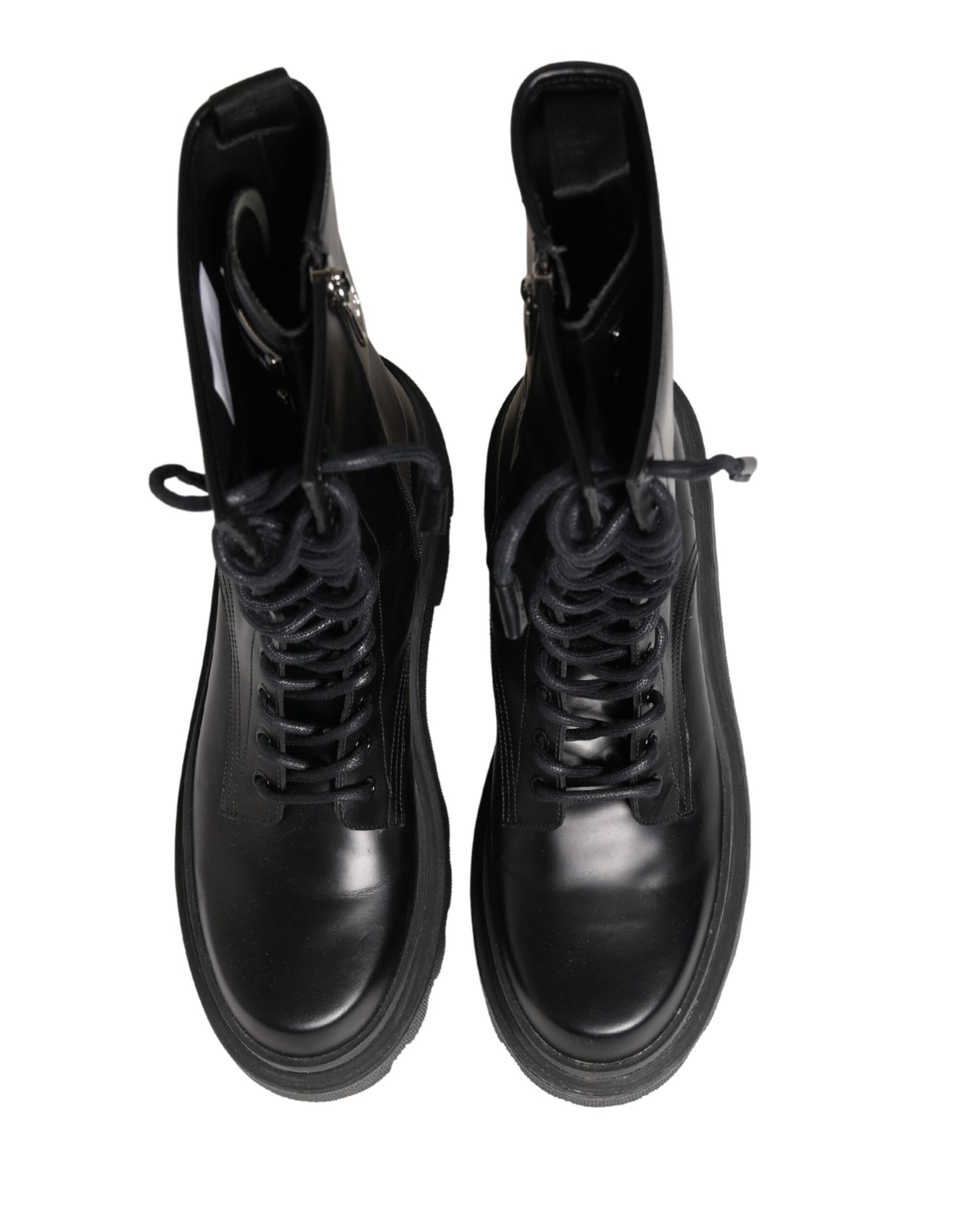 Dolce & Gabbana Black Leather Trek Sole Combat Boots Shoes