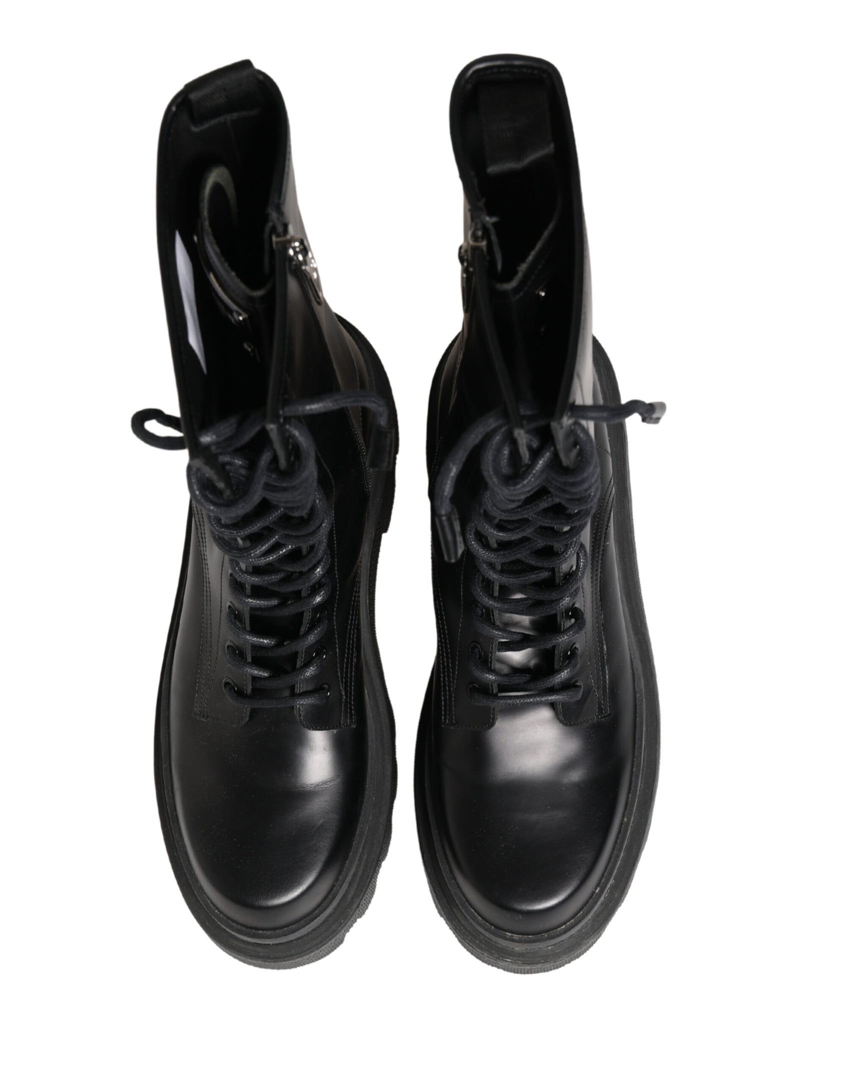 Dolce & Gabbana Black Leather Trek Sole Combat Boots Shoes