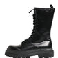 Dolce & Gabbana Black Leather Trek Sole Combat Boots Shoes