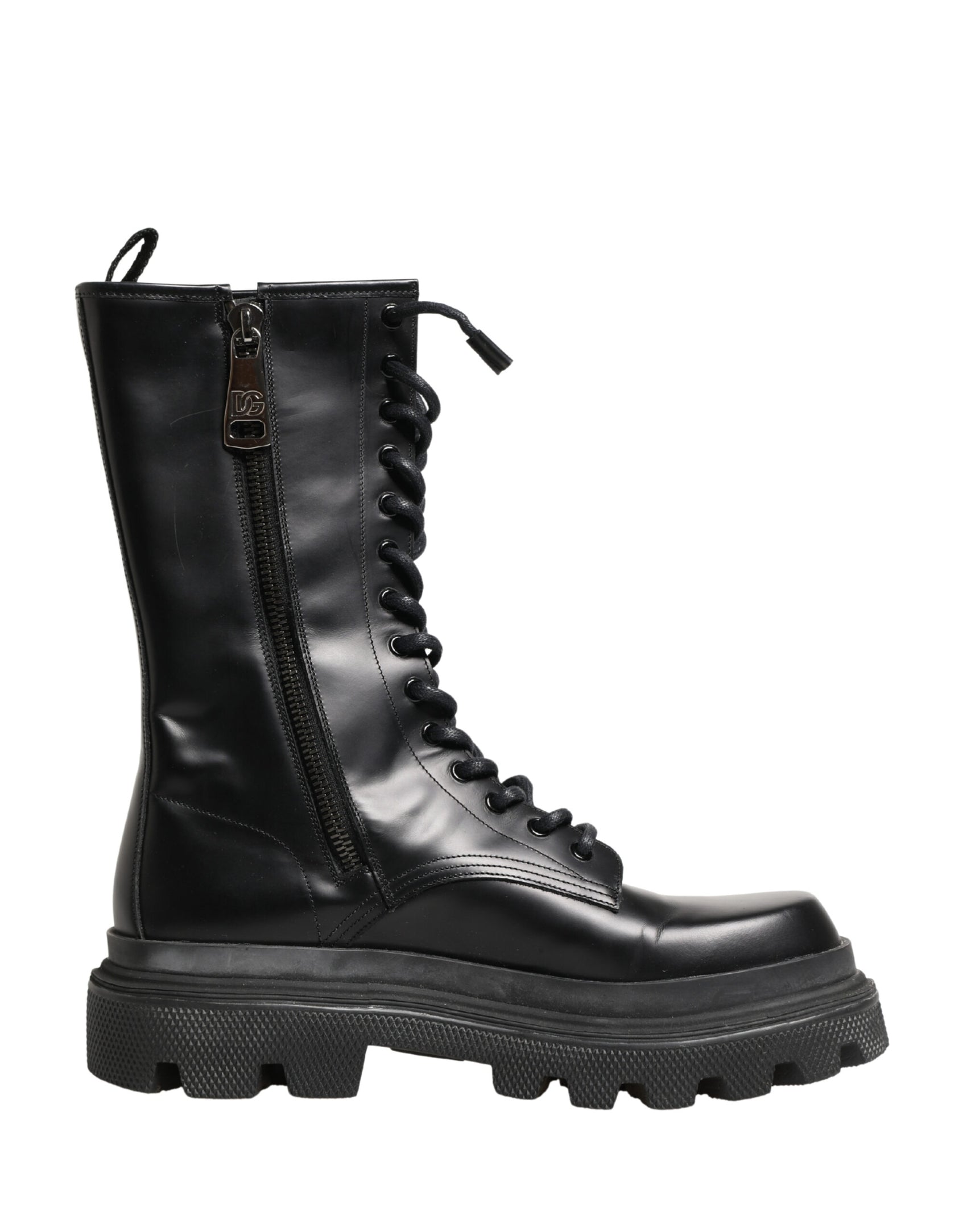 Dolce & Gabbana Black Leather Trek Sole Combat Boots Shoes